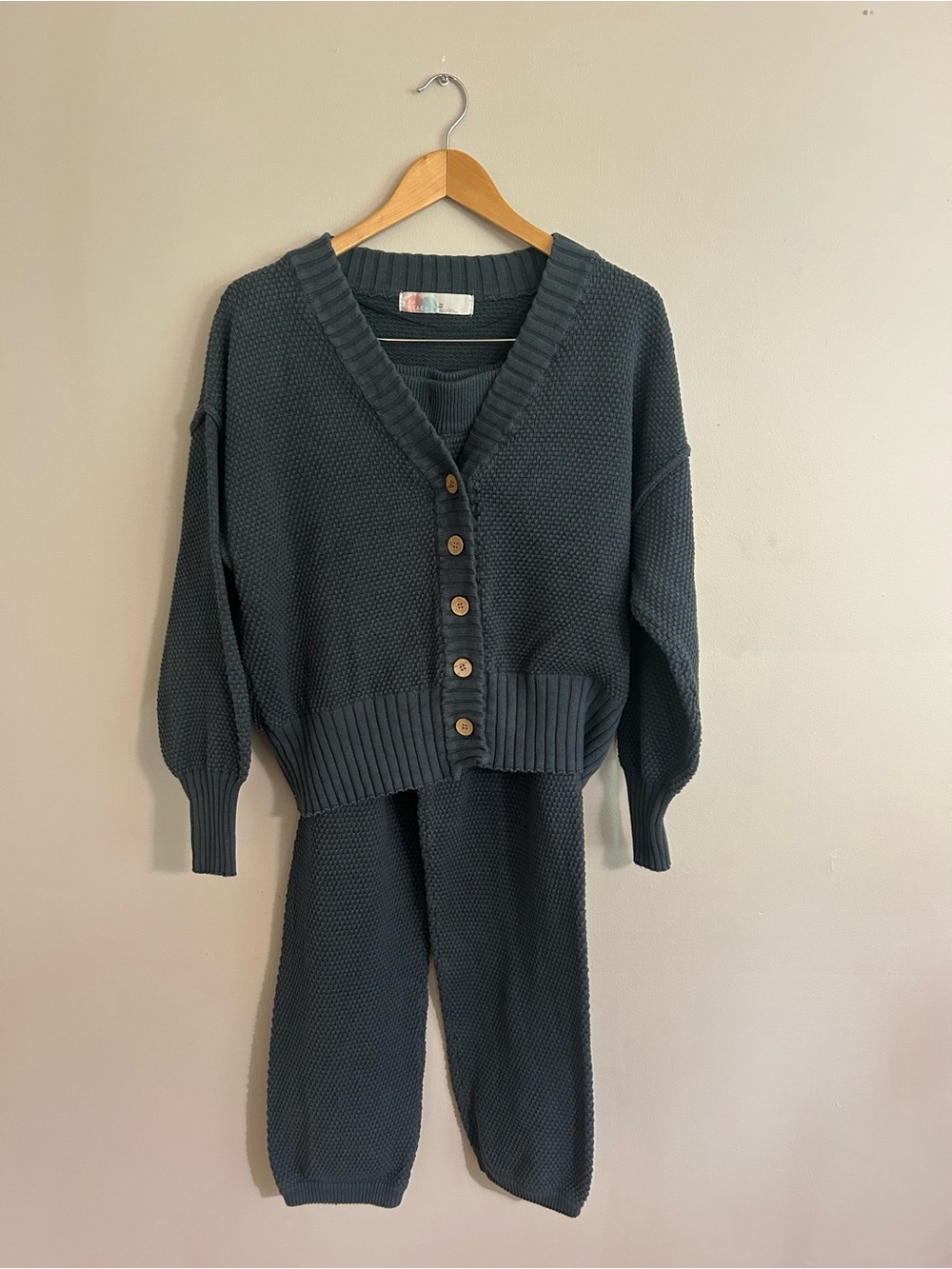 FP Beach XS Blue cotton knit 2 piece cardigan and pants